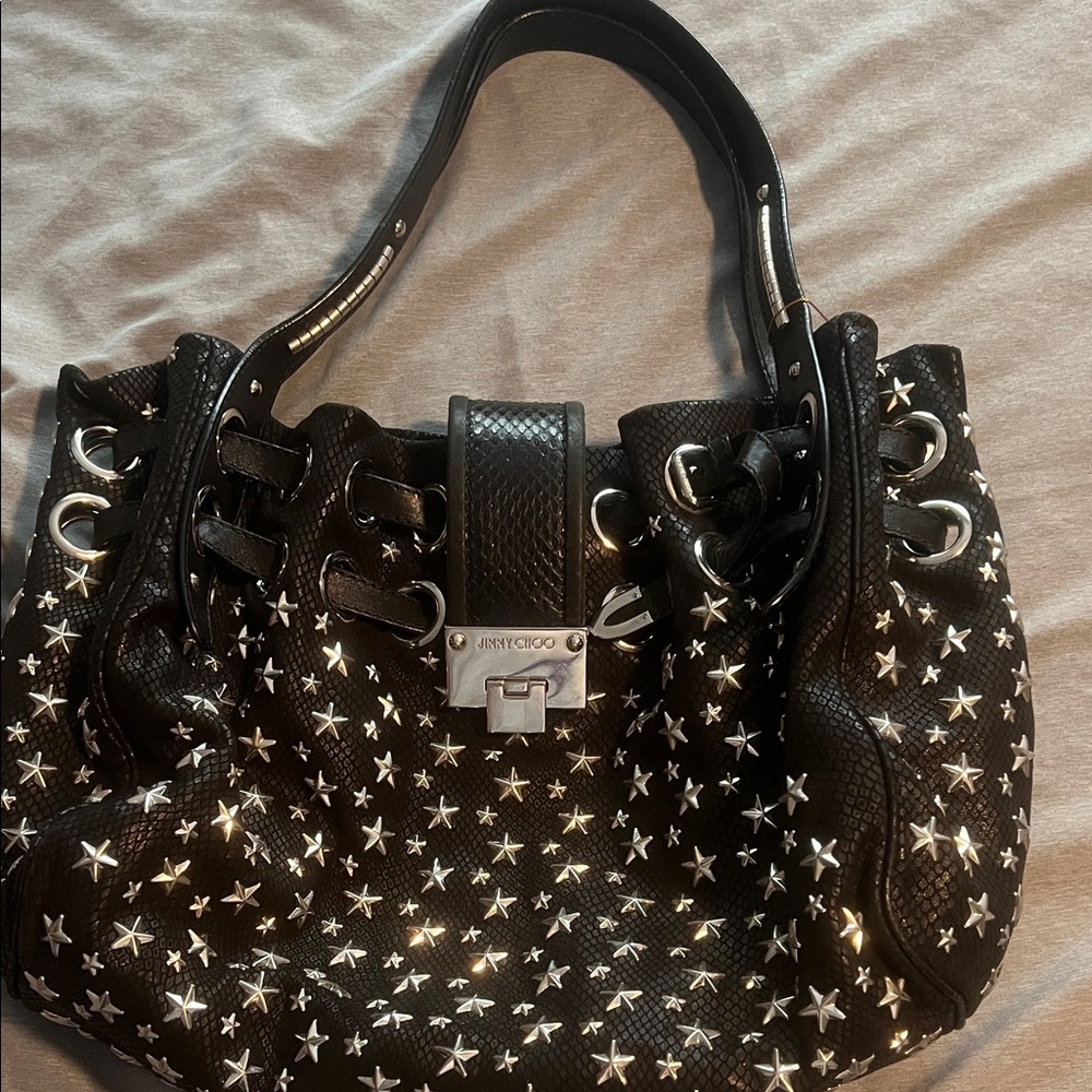 Jimmy Choo Black and White Star-Embellished Shoulder Bag